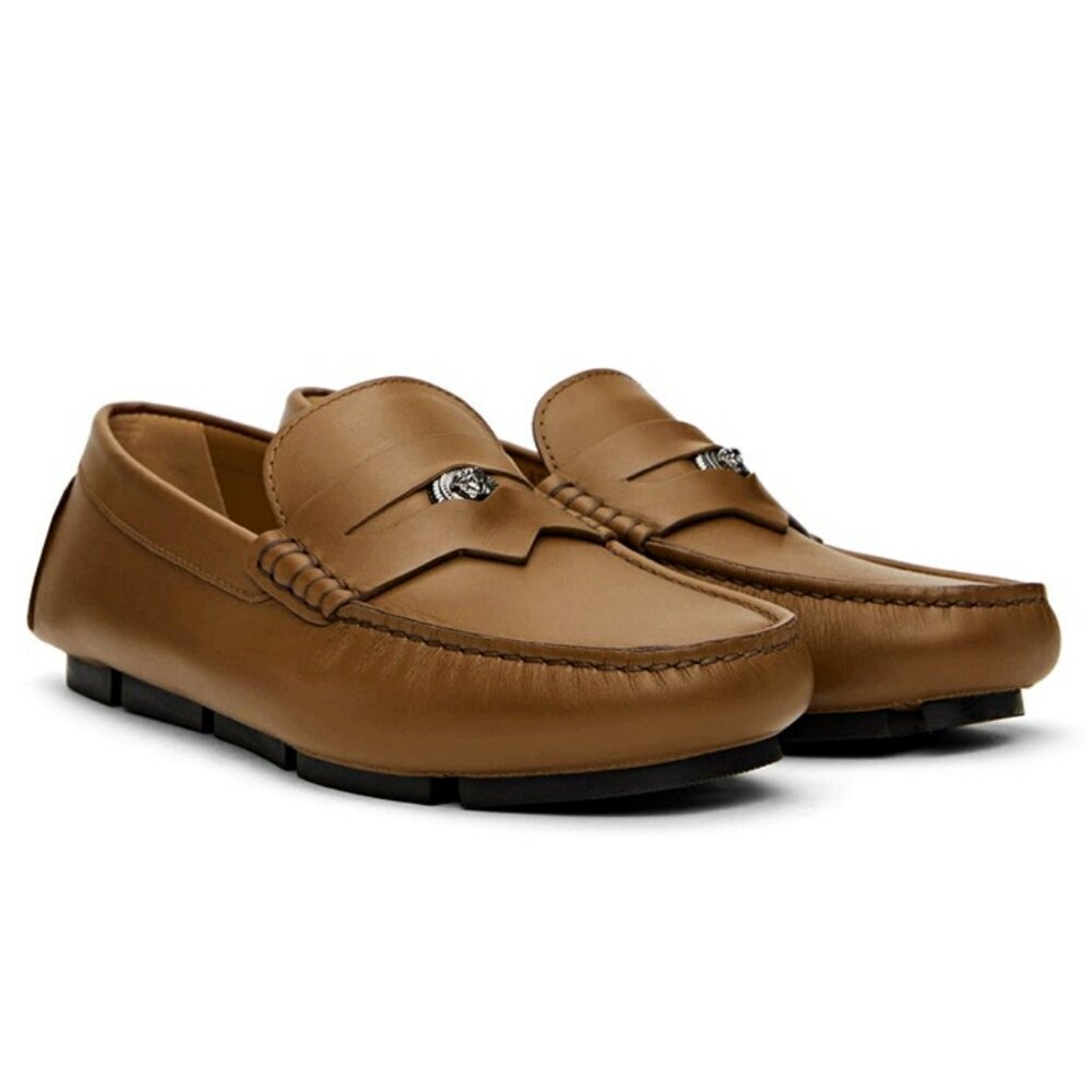 Versace Men's Medusa Biggie Leather Loafer Dark Toffee Size 42 (MSRP $775)